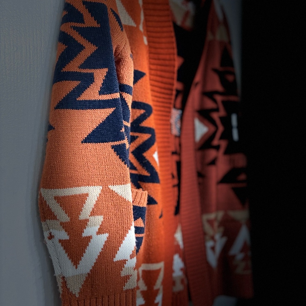 Cato Orange and Navy Geometric Cardigan - Picture 3 of 8